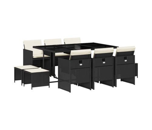 vidaXL 11-daļīgs dārza mēbeļu komplekts, matrači, melna PE rotangpalma