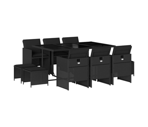 vidaXL 11-daļīgs dārza mēbeļu komplekts, matrači, melna PE rotangpalma