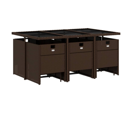 vidaXL 11-daļīgs dārza mēbeļu komplekts, matrači, brūna PE rotangpalma