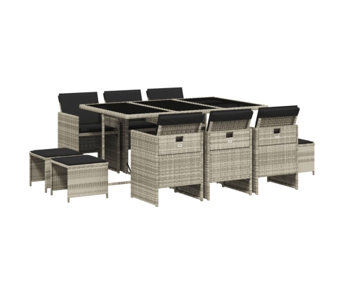 vidaXL 11-daļīgs dārza mēbeļu komplekts ar matračiem, gaiši pelēka PE