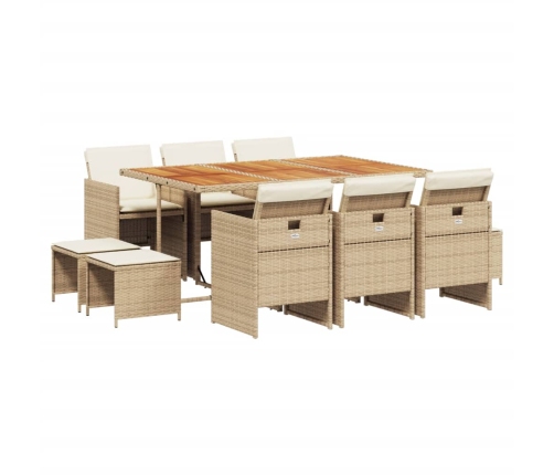 vidaXL 11-daļīgs dārza mēbeļu komplekts, matrači, bēša PE rotangpalma