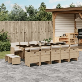 15-Daļīgs Dārza Mēbeļu Komplekts, Matrači, Bēša Pe Rotangpalma Vidaxl