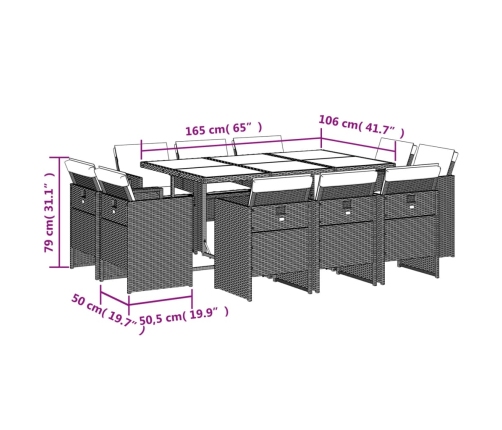 11-Daļīgs Dārza Mēbeļu Komplekts, Matrači, Melna Pe Rotangpalma Vidaxl