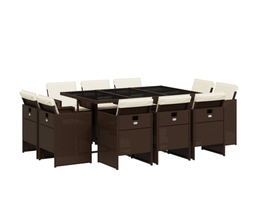 vidaXL 11-daļīgs dārza mēbeļu komplekts, matrači, brūna PE rotangpalma