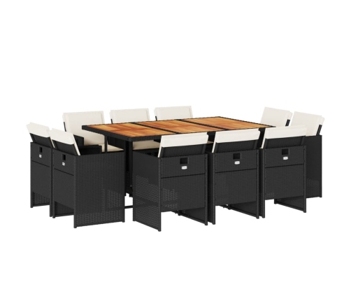 vidaXL 11-daļīgs dārza mēbeļu komplekts, matrači, melna PE rotangpalma