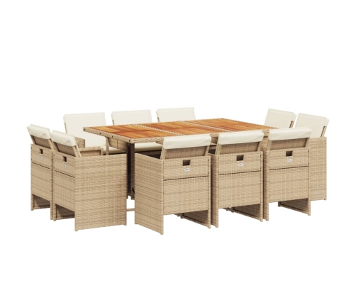 11-Daļīgs Dārza Mēbeļu Komplekts, Matrači, Bēša Pe Rotangpalma Vidaxl