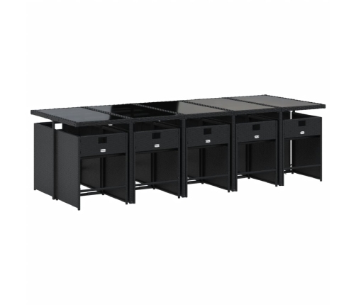 vidaXL 11-daļīgs dārza mēbeļu komplekts, matrači, melna PE rotangpalma