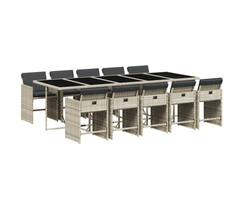 vidaXL 11-daļīgs dārza mēbeļu komplekts ar matračiem, gaiši pelēka PE