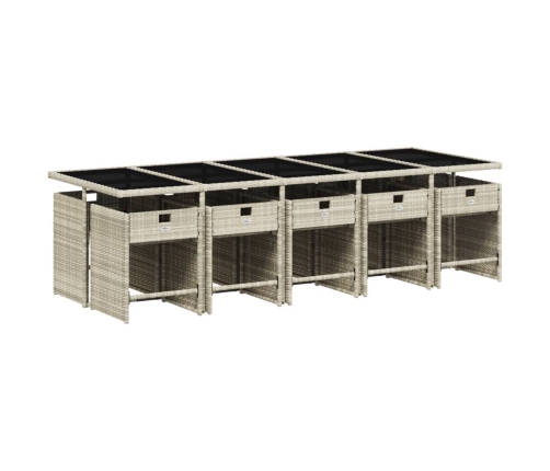 vidaXL 11-daļīgs dārza mēbeļu komplekts ar matračiem, gaiši pelēka PE