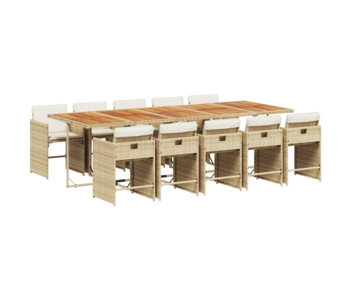 vidaXL 11-daļīgs dārza mēbeļu komplekts, matrači, bēša PE rotangpalma