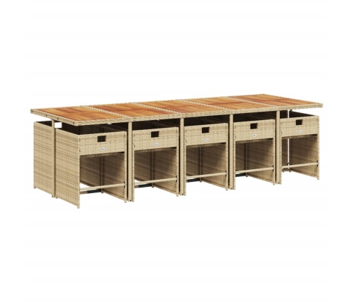 vidaXL 11-daļīgs dārza mēbeļu komplekts, matrači, bēša PE rotangpalma