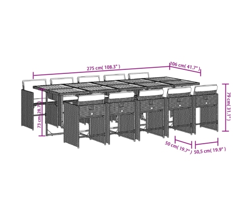 vidaXL 11-daļīgs dārza mēbeļu komplekts, matrači, bēša PE rotangpalma