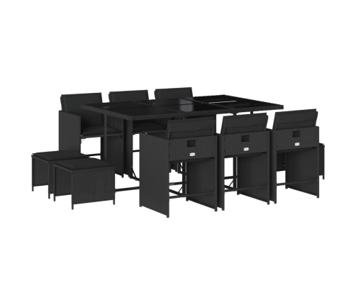vidaXL 11-daļīgs dārza mēbeļu komplekts, matrači, melna PE rotangpalma