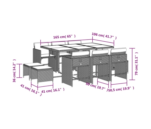 vidaXL 11-daļīgs dārza mēbeļu komplekts, matrači, brūna PE rotangpalma