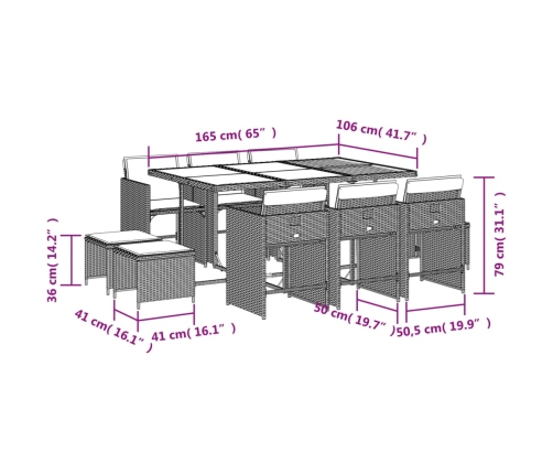 vidaXL 11-daļīgs dārza mēbeļu komplekts, matrači, bēša PE rotangpalma