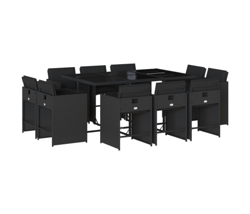 vidaXL 11-daļīgs dārza mēbeļu komplekts, matrači, melna PE rotangpalma