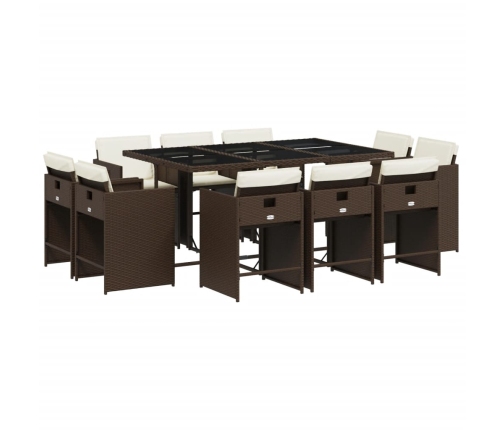 vidaXL 11-daļīgs dārza mēbeļu komplekts, matrači, brūna PE rotangpalma