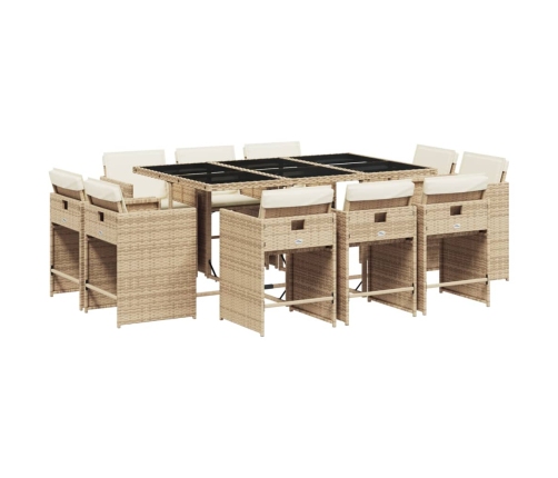 vidaXL 11-daļīgs dārza mēbeļu komplekts, matrači, bēša PE rotangpalma