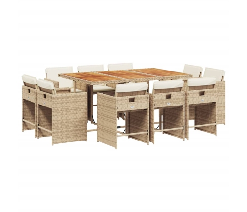 vidaXL 11-daļīgs dārza mēbeļu komplekts, matrači, bēša PE rotangpalma