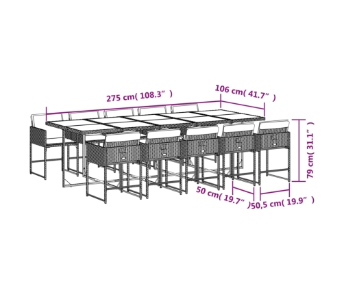 11-Daļīgs Dārza Mēbeļu Komplekts, Matrači, Bēša Pe Rotangpalma Vidaxl