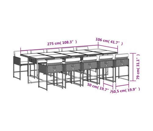 vidaXL 11-daļīgs dārza mēbeļu komplekts, matrači, melna PE rotangpalma