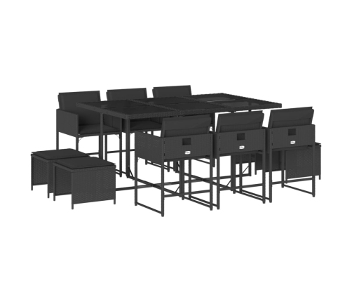 11-Daļīgs Dārza Mēbeļu Komplekts, Matrači, Melna Pe Rotangpalma Vidaxl