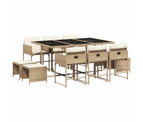 vidaXL 11-daļīgs dārza mēbeļu komplekts, matrači, bēša PE rotangpalma