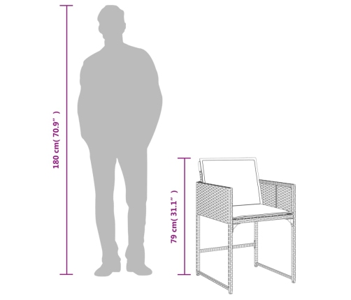 11-Daļīgs Dārza Mēbeļu Komplekts, Matrači, Melna Pe Rotangpalma Vidaxl