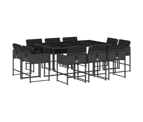 vidaXL 11-daļīgs dārza mēbeļu komplekts, matrači, melna PE rotangpalma