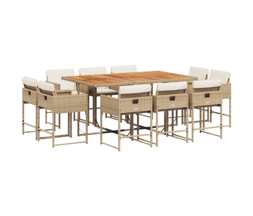 vidaXL 11-daļīgs dārza mēbeļu komplekts, matrači, bēša PE rotangpalma