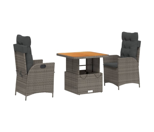 3-Daļīgs Dārza Mēbeļu Komplekts, Matrači, Pelēka Pe Rotangpalma Vidaxl