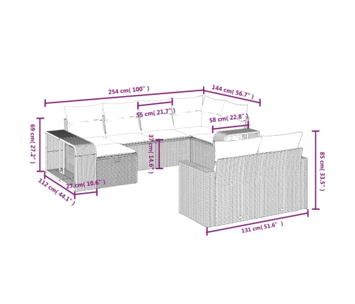 vidaXL 10-daļīgs dārza dīvāna komplekts, matrači, melna PE rotangpalma