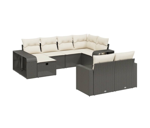 vidaXL 10-daļīgs dārza dīvāna komplekts, matrači, melna PE rotangpalma