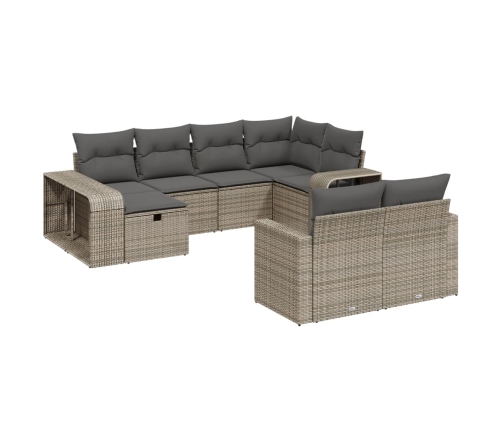 vidaXL 10-daļīgs dārza dīvāna komplekts ar matračiem, pelēks PE pinums