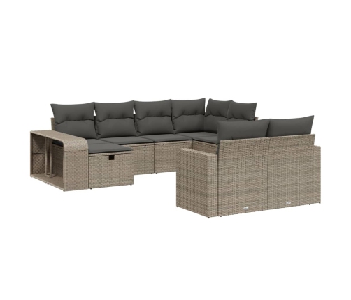 vidaXL 10-daļīgs dārza dīvāna komplekts ar matračiem, pelēka PE pinums