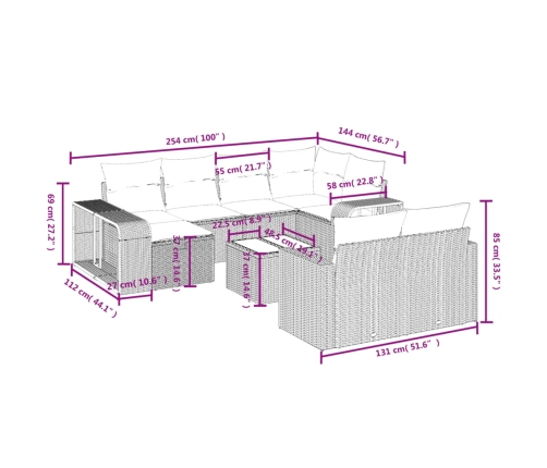 vidaXL 11-daļīgs dārza dīvāna komplekts, matrači, melna PE rotangpalma