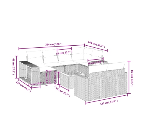 vidaXL 11-daļīgs dārza dīvāna komplekts, matrači, melna PE rotangpalma