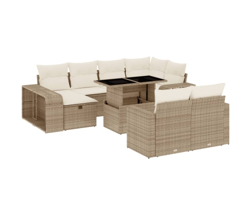 vidaXL 11-daļīgs dārza dīvāna komplekts, matrači, bēša PE rotangpalma