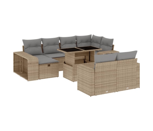 vidaXL 11-daļīgs dārza dīvāna komplekts, matrači, bēša PE rotangpalma