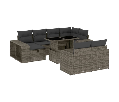 vidaXL 11-daļīgs dārza dīvāna komplekts ar matračiem, pelēks PE pinums