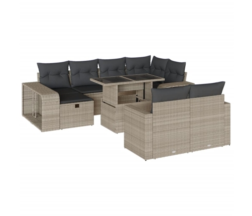 vidaXL 11-daļīgs dārza dīvāna komplekts ar matračiem, pelēka PE pinums