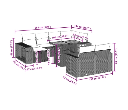 vidaXL 11-daļīgs dārza dīvāna komplekts, matrači, melna PE rotangpalma
