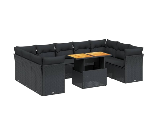 vidaXL 10-daļīgs dārza dīvāna komplekts, matrači, melna PE rotangpalma