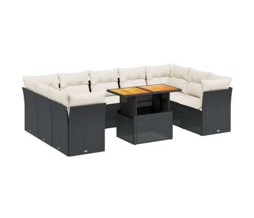 vidaXL 10-daļīgs dārza dīvāna komplekts, matrači, melna PE rotangpalma