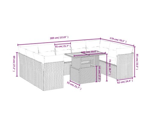 vidaXL 10-daļīgs dārza dīvāna komplekts, matrači, melna PE rotangpalma