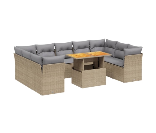 10-Daļīgs Dārza Dīvāna Komplekts, Matrači, Bēša Pe Rotangpalma Vidaxl