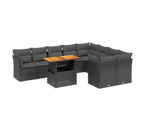 vidaXL 10-daļīgs dārza dīvāna komplekts, matrači, melna PE rotangpalma