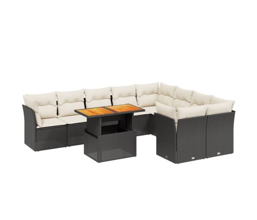 vidaXL 10-daļīgs dārza dīvāna komplekts, matrači, melna PE rotangpalma