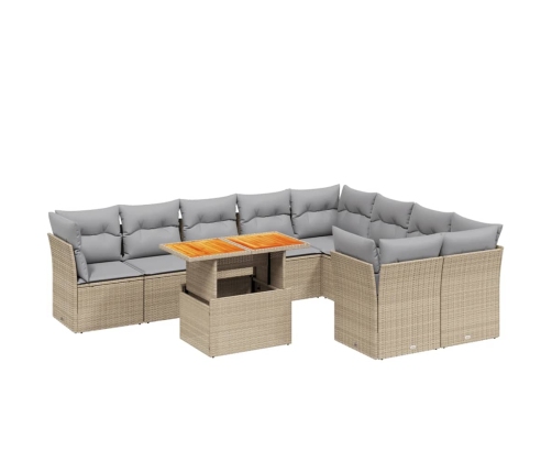 vidaXL 10-daļīgs dārza dīvāna komplekts, matrači, bēša PE rotangpalma