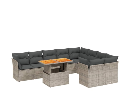 vidaXL 10-daļīgs dārza dīvāna komplekts ar matračiem, pelēks PE pinums